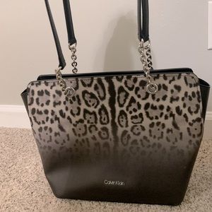 Large black and grey cheetah print Calvin Klein purse